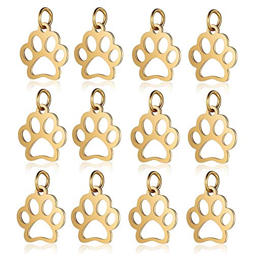 10pcs Stainless Steel Dog Paw Print Charm Pendant Animal Footprint Jewelry Finding Pendant for Jewelry Making DIY - color: Gold Color