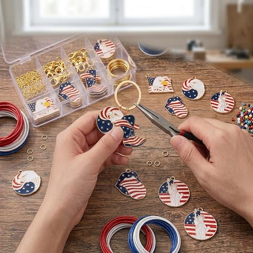 20 Pieces Patriotic USA Enamel Charms Set American Flag Eagle Statue of Liberty Cowboy Boot Designs for Jewelry Making