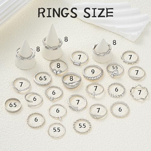 FAXHION 25 PCS Gold Stackable Rings Set for Women, Simple Twist Knuckle Finger Ring Trendy, Dainty Stacking Statement Thumb Rings Pack Jewelry Gift - color: A-silver
