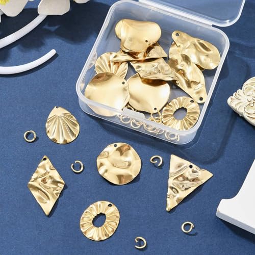 8-64Pcs Silver Goldern Color Heart Pendants Charms 10 Styles Heart Stainless Steel Metal Charms for Jewelry Making Crafting Necklaces Bracelets Earrings Keychains Birthday Gift - color: Golden Mixed Shapes6A- 16 pcs