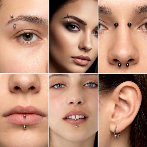 32 Pcs Eyebrow Piercing Jewelry Curved Barbell Piercing Rings Steel Vertical Labret Lip Jewelry Ear Helix Conch Daith Earrings Piercing Body Jewelry For Women Men 6mm/8mm/10mm/12mm