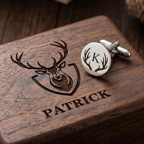 Custom Monogram Cufflinks for Men β Personalized Cuff Links & Tie Clip Set with Engraved Wood Box β Wedding Gifts for Groom, Dad, Groomsmen, Father of the Bride - color: Gold