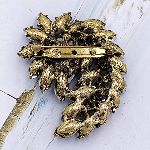 SELOVO Marquise Shape Rhinestone Red Leaf Costume Brooch Pin Jewelry Antiqued Gold Tone - color: Brown