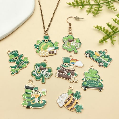 Youdiyla 18pcs Alloy enamel green Irish Saint Patrick Festival set Pendant Jewelry Making DIY Keychain Earrings Pendant Various Design Charms for Jewelry Making Bracelets Necklace (SN1086) - color: SN1086