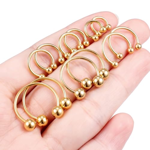 16G Septum Rings Surgical Steel Nose Septum Horseshoe Hoop Earring Eyebrow Tragus Helix Lip Piercing Jewelry Nipple Rings for Women Men 6mm 8mm 10mm 12mm 14mm 16mm - color: goldtone,ball