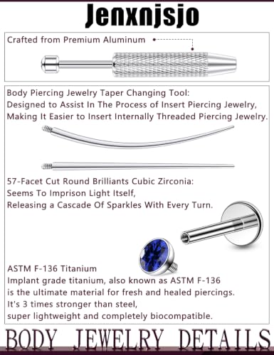 Jenxnjsjo F136 Titanium 20/18/16g Earrings Nose Lip Rings Studs Labret Medusa Tragus Helix Conch Cartilage Piercing Jewelry for Women - color: Blue, size: 18g