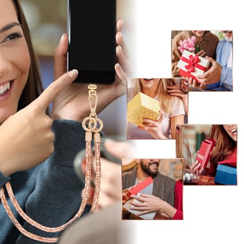 Crystal Phone Strap Crossbody Rhinestone Anti Theft Layered Strap Crossbody Gold Metal Buckles Cell Phone Neck for Women (Peach) - color: Peach