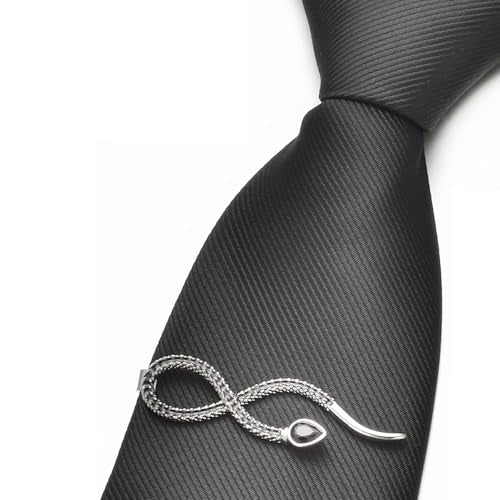 Silver Tie Clip for Mens Stainless Steel Novelty Feather Bat Bee Tie Bar Suitable For Necktie Bar Clip - style: Snake Tie Bar Black 1