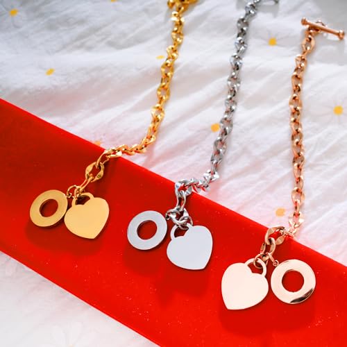 kelistom 316L Stainless Steel Love Heart Charm Bracelet for Women Romantic Gift Silver/Rose/18k Gold Plated OT Clasp Bracelets - color: heart polished-white