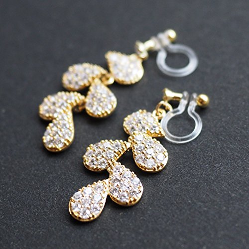Drop Cubic Zirconia Invisible Clip On Earrings for Women Not Pierced Gold Teardrop Sqaure CZ Crystal Dangle Gold Silver Comfortable Clip On Earrings Bridal Wedding Prom - color: Leaf Gold