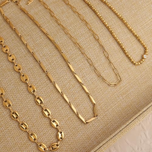 Jean Beau Gold Choker Necklace for Women, Simple 18K Gold Plated Adjustable Link Chain Prom Jewelry Gifts - color: Chunky melon Seeds