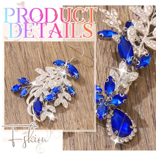 Green Rhinestone Indian Jewelry Set Gold Bridal Wedding Necklace and Earrings Sets Prom Costume Jewelry for Women and Brides - color: Silver Blue