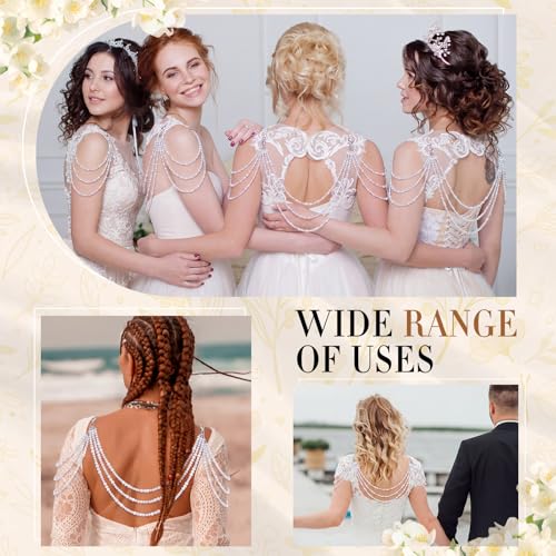 Sureio Pearl Body Chains Jewelry Set 3-Layer Beaded Shoulder Chain with Back Chain for Weddings, Proms, Summer Bikini Parties - style: Shoulder+Back