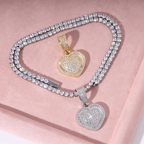 Lulu Mel Silver Heart Necklace 14K Gold Plated Heart Pendant Cubic Zirconia Necklace for Women Men, Iced Out Love Necklace Jewelry Gift Valentine's Day/Mother's Day/Christmas/Anniversary/Birthday Gift - color: Gold, style: Square Diamond Heart