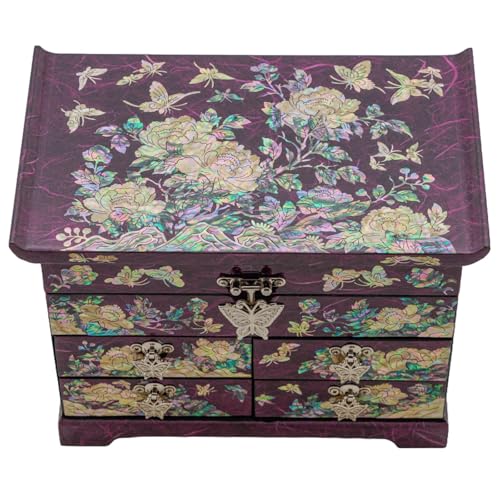 February Mountain Mother of Pearl Wooden Jewelry Organizer Box – Jewelry Storage Box for Women, Features Spacious Drawers, Ideal for Rings, Bracelets, Watches, Chains, Accessories (Peony_Purple) - style: Peony_Purple