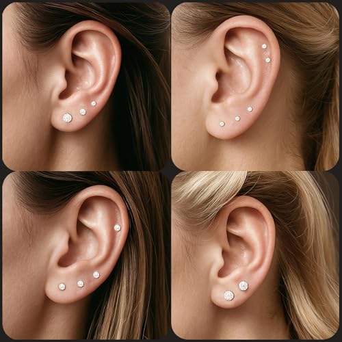 10 Pairs Small Stud Earrings for Women – Hypoallergenic Stainless Steel Tiny Earrings for Sensitive Ears, Cubic Zirconia Simulated Diamond Stud Earrings - style: 2mm-10 pairs-silver