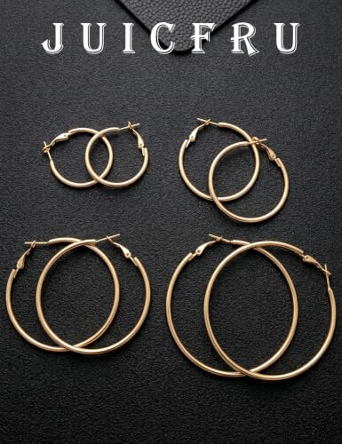 4/5/6 Pairs Gold Hoop Earrings for Women, Hypoallergenic Silver Gold Plated Stainless Steel Huggie Hoop Earrings Set Trendy Jewelry Gifts Lightweight 30/40/50/60/70MM - color: 4 Pairs gold Plated Hoop Earrings-30/40/50/60mm