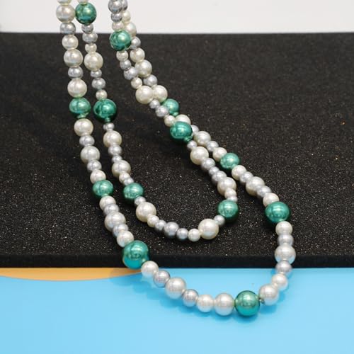 AAA+ Simulated Pearl Strand Necklace Colorful 10mm Pearls Choker Necklaces for Women 1920s Long Costume Jewelry Gift - color: emerald 2 layers