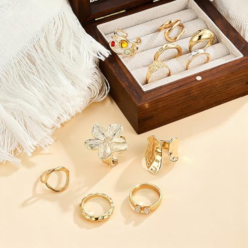 RIOSO Chunky Rings Set for Women Thick Large Big Bulk Statement Dainty Fashion Stackable Knuckle Ring Womens Chunky Rings Jewelry Sets