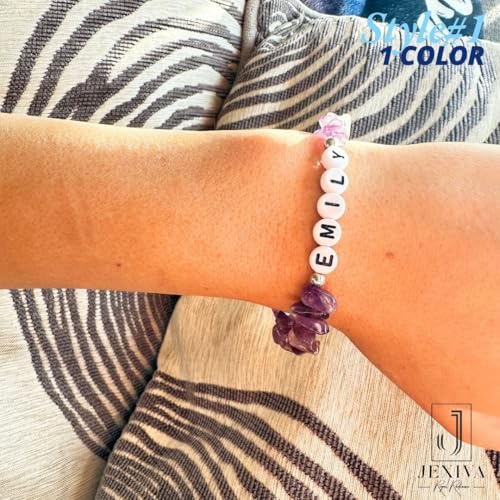 Customized Name Bracelet for Couples, Family, Friends, Personalized Bracelet with Names, Crystal Beads and elastic stretch - style: Chip Stones