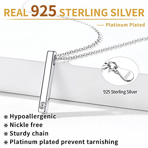 ChicSilver Customizable Vertical Bar Pendant Necklace 925 Sterling Silver Y Necklace Simple Fashion Jewelry Gifts for Women - style: D. 4mm Vertical Bar-Silver Birthstone Engraving