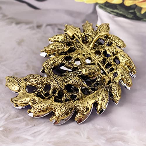 SELOVO Marquise Shape Rhinestone Red Leaf Costume Brooch Pin Jewelry Antiqued Gold Tone - color: Blue