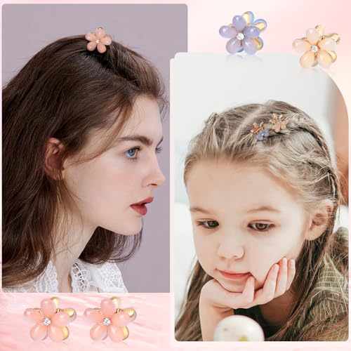 CWJCYTNSN 16PCS Small Hair Claw Clips for Women Girls, Mini Crystal Flower Hair Clips, 0.8" Cute Metal Hair Pins, Nonslip Flower Bangs Side Clips for Thick Curly Hair Accessories - color: Crystal Flower