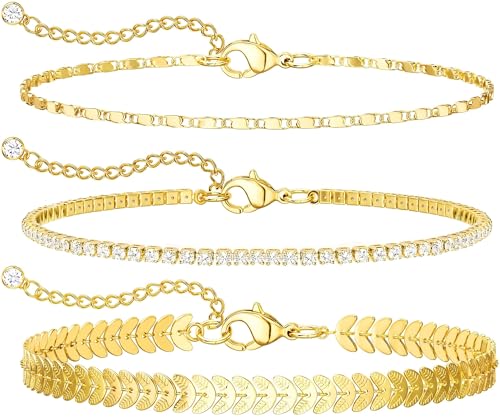 DEARMAY Gold Anklets for Women Waterproof | Non Tarnish14K Gold Plated Ankle Bracelets Set Stack, Summer Beach Jewelry Gifts for Vacation - color: Gold Anklet-J