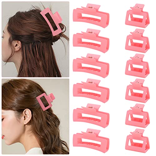 12 Pack Pink Square Claw Clips, Big and Small Neutral Rectangle Hair Claw Clips, Non-slip Matte Large Hair Clips for Women,Strong Hold jaw clip for Thick Thin Hair - color: Mixed Pink