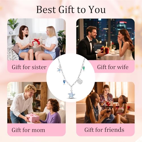 925 Sterling Silver Dainty Necklaces for Women Pendant Jewelry Gift for Her | Hypoallergenic Ocean Animal Love Cherry Blossom Jewelry, Ideal Valentine Birthday Christmas Graduation Gift for Wife Mom - color: Coastal Whisper