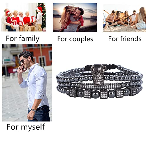 Mens Bracelet Beaded Bracelets Micro Pave Zircon Bracelets for Men Women Bracelets for Men Stainless Steel Cuff Bangle - color: F-black