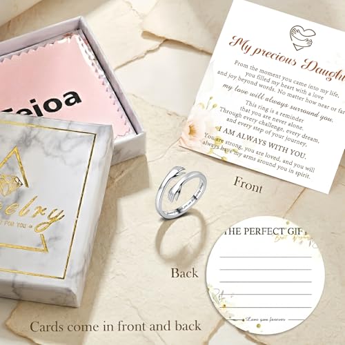 Sterling Silver Hug Ring for Women Teen Girls Adjustable Love Promise Ring Inspirational Open Rings Mothers Day Birthday Gift for Daughter Granddaughter Mom Wife Best Friend - color: Silver / Daughter Gift(Beautiful g***s,you can do amazing things)