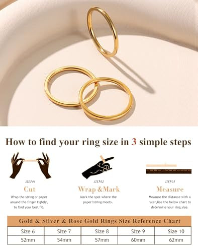 LOYALLOOK 1.5mm Silver Rings for Women Non Tarnish Stainless Steel Rings | Thin Stackable Band Rings Plain Knuckle Rings Thumb Pinky Midi Stacking Rings - color: Gold Tone
