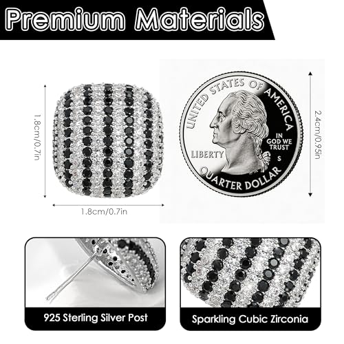 18K Gold Plated Chunky Square & Round Cubic Zirconia Stud Earrings for Women, Hypoallergenic 925 Silver Post Simulated Diamond Wedding Prom Party Bridesmaid Daily Fine Jewelry Gift for Mom Wife Friend - color: EA355-Square-Silver Black