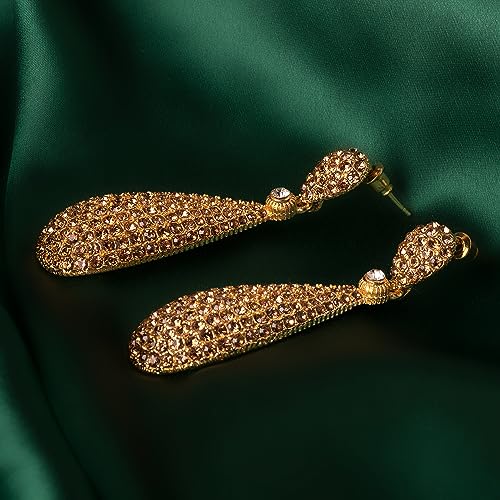 Moonstruck Costume Jewelry Women's Champagne Diamond Golden Dangle Drop Earrings - color: Light Coloured Topaz