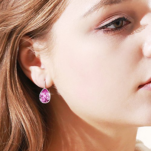Xuping Jewelry Huggies Crystal Teardrop Earrings for Women Clear Crystals Leverback Silver Earring Fashion Party Jewelry Gifts - color: Pink