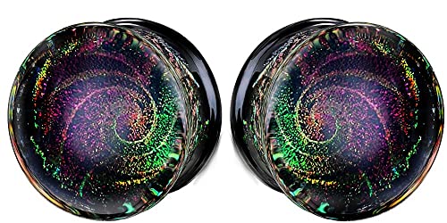 Sparkle Galaxy Double Flared Glass Plugs - color: black multi color, size: 6mm- 2 gauge