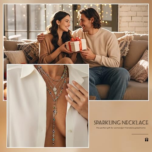 Layered Cross Necklace Set for Women, Layered Choker Necklaces Trendy Jewelry, Colorful Enamel Beaded Y-Shaped Lariat Necklace, Boho Multilayer Cross Necklace for Party and Daily Wear - color: Silver-05