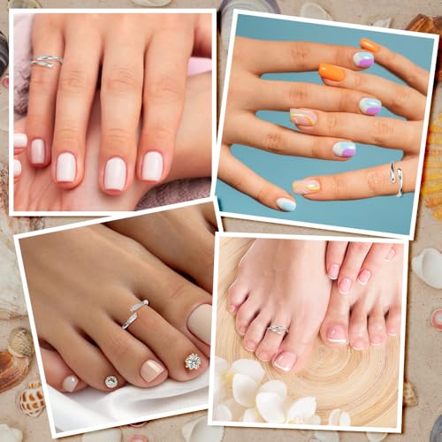 3Pcs Toe Rings for Women Gold/Silver Toe Ring Adjustable Non Tarnish Cz Dainty Toe Ring Summer Beach Open Toe Rings Set Toe Foot Jewelry - color: Silver