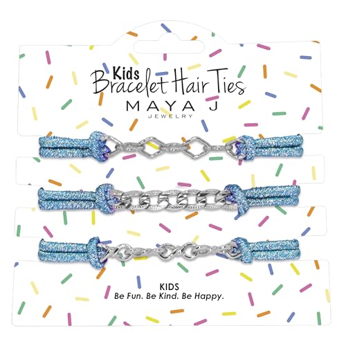 Blue Sparkle Elastic Kids Bracelet Hair Tie in White - color: Blue Sparkle - White