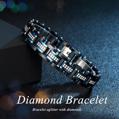 Holizaly Men's Stainless Steel Two Tone Square Link Bracelet, Black and Blue Ion Plated Black - color: blue-black 17
