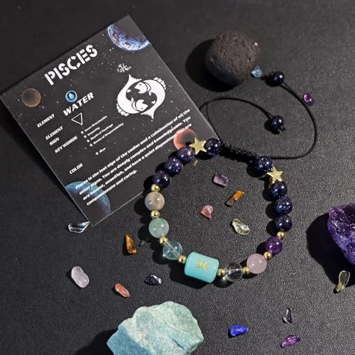 Zodiac Bracelets for Women 12 Constellations Healing Crystal Stone Beads Bracelet Birthday Zodiac Gifts Horoscope Spiritual Bracelet - color: Pisces-2