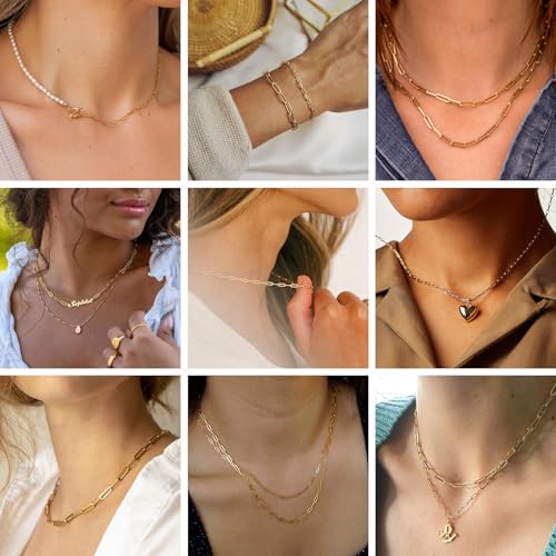 YOUBEIYEE Gold Plated Paperclip Chain Necklace Bulk 10 Pack | Stainless Steel Paper Clip Necklace for Women - color: Gold, size: 18inch (2.5x6.5mm)