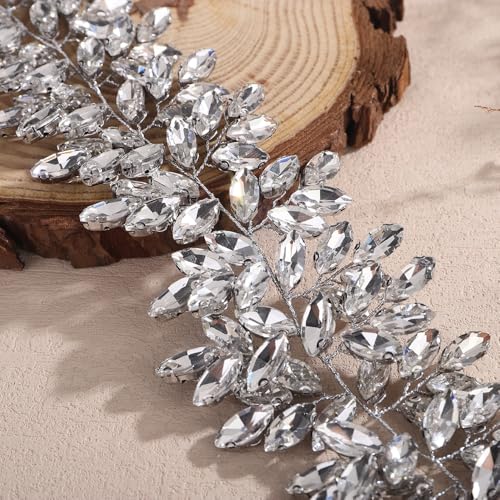 Missgrace Women Silver Green Black Red Blue Handmade Full Crystal Rhinestone Large Headband Hair Vine Shinny Headpiece Bridal Wedding Hair Accessories for Women (Silver) - color: Silver