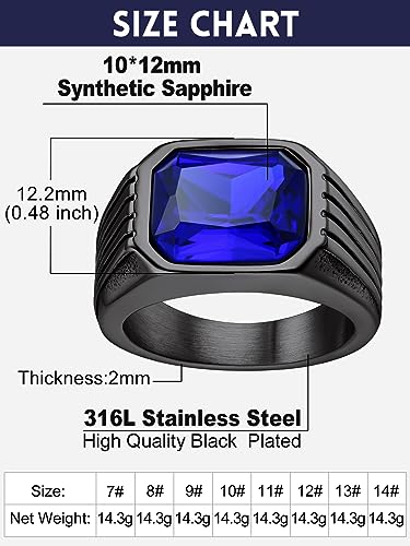 Cubic Zirconia Rings for Men Women Stainless Steel Birthstone Ring Square Cut Statement Jewelry Size 7-14 - color: Black-Green Stone, size: 09