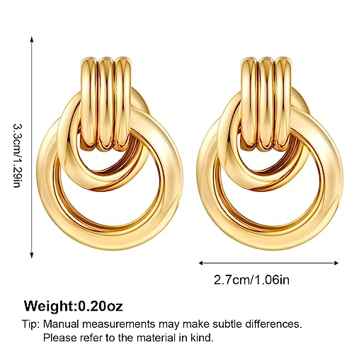 Gold Chunky Earrings for Women Geometric Knot Link Drop Dangle Earrings 14K Gold Plated Statement Earrings Trendy Gold Jewelry - color: Style 6