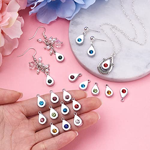 Cheriswelry 48Pcs Teardrop Alloy Glass Rhinestone Charms Colorful Birthstone Pendants Water Drop Dangle Charms for DIY Necklace Earring Bracelet Jewelry Making Handmade Crafts - color: 12 Colors*2