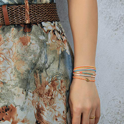 KELITCH Women Friendship Bracelet Seed Beads Miyuki Thin Strand Bracelets Adjustable Boho Jewelry - color: Beige 62L