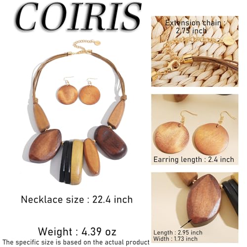 Coiris Chunky Statement Necklace and Earring Sets for Women Boho Wooden Necklaces Earrings Jewelry Set for Women - color: Classic