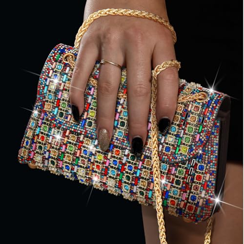 Quelay 4 Pcs Purse Rhinestone Jewelry Set Women | Wedding Bridal Prom Jewelry Sparkly Clutch Handbag with Necklace Bracelet Dangle Earrings Shiny Costume Kit - color: Multicolor, style: Classic